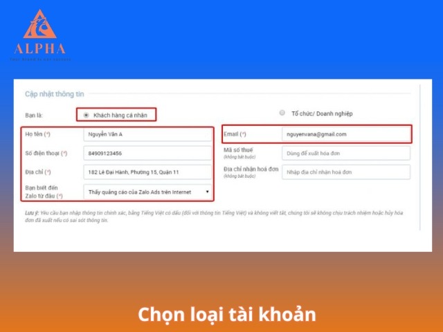Chọn loại tài khoản phù hợp