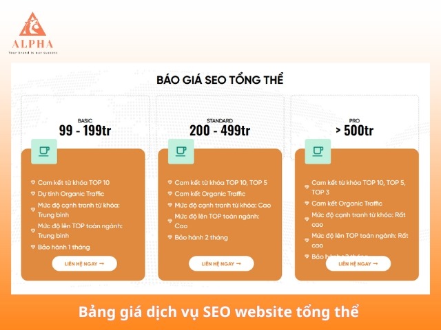 Bảng giá dịch vụ SEO website tổng thể