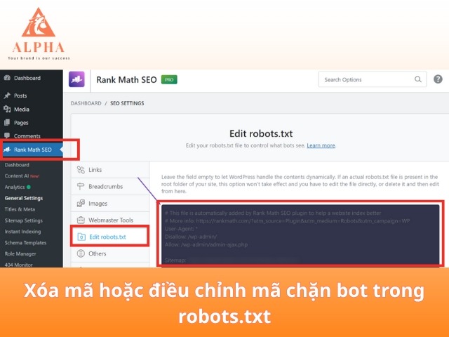 Xóa mã hoặc điều chỉnh mã chặn bot trong robots.txt