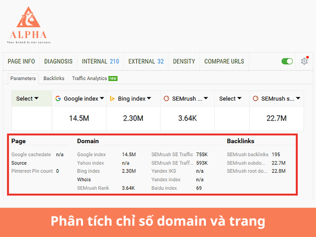 Phân tích chỉ số domain và trang (Seoquake Analytics)
