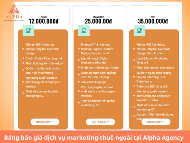 Bảng báo giá dịch vụ marketing thuê ngoài tại Alpha Agency