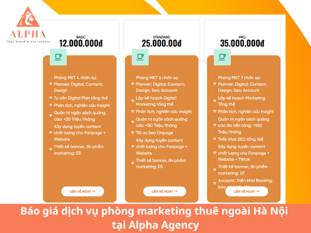 Báo giá dịch vụ phòng marketing thuê ngoài Hà Nội tại Alpha Agency
