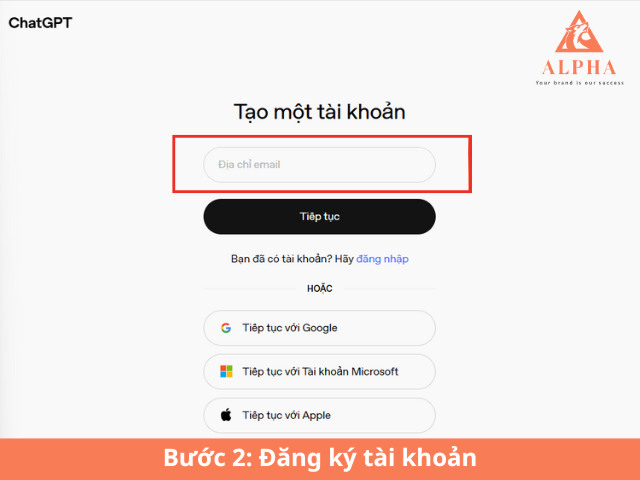 Đăng ký tài khoản bằng email