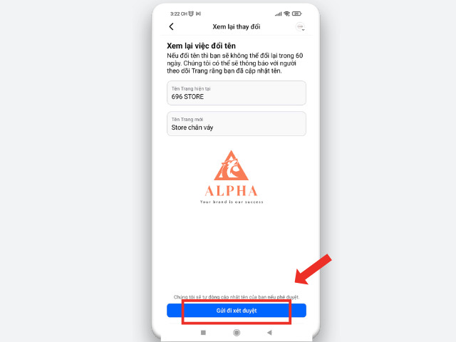 Gửi xét duyệt việc đổi tên page