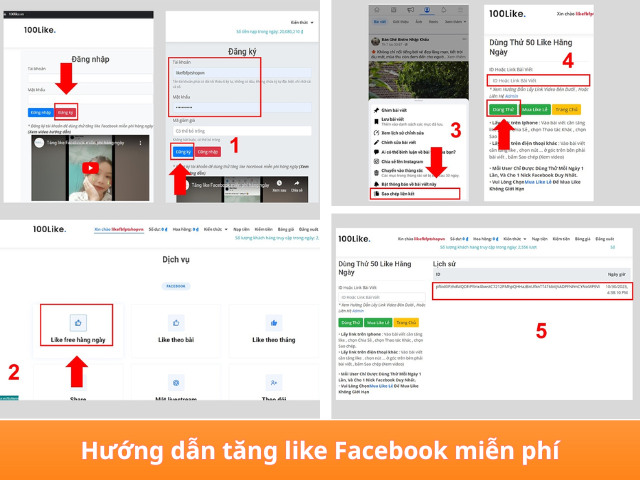 Các bước thao tác trên website tăng like miễn phí