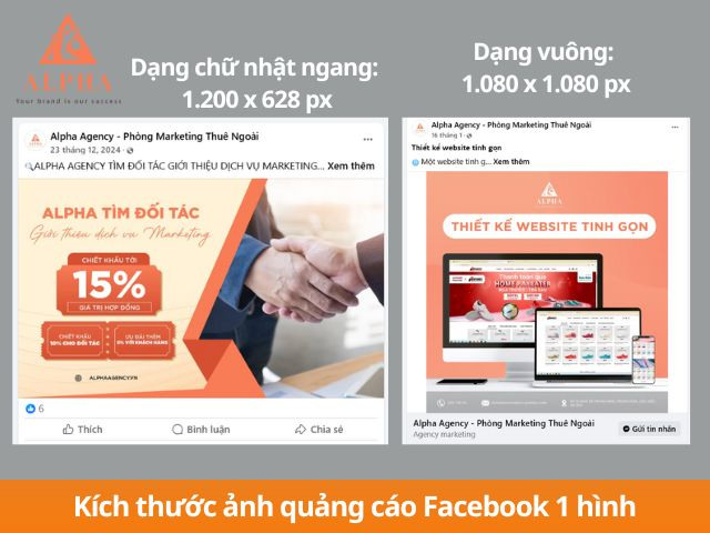 Kích thước ảnh quảng cáo Facebook hiển thị 1 ảnh
