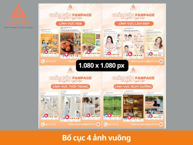 Bố cục post bài facebook 4 ảnh vuông