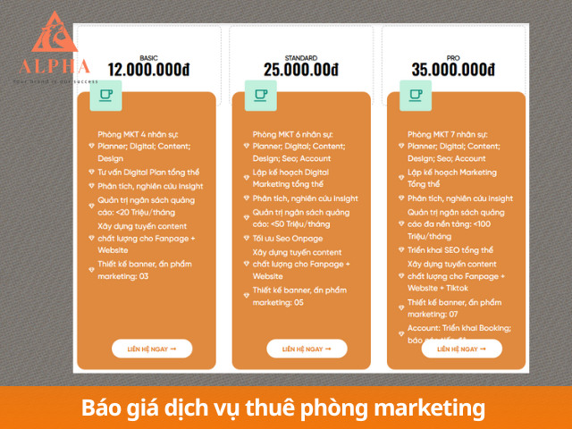 Tham khảo báo giá dịch vụ phòng marketing thuê ngoài tại Alpha Agency