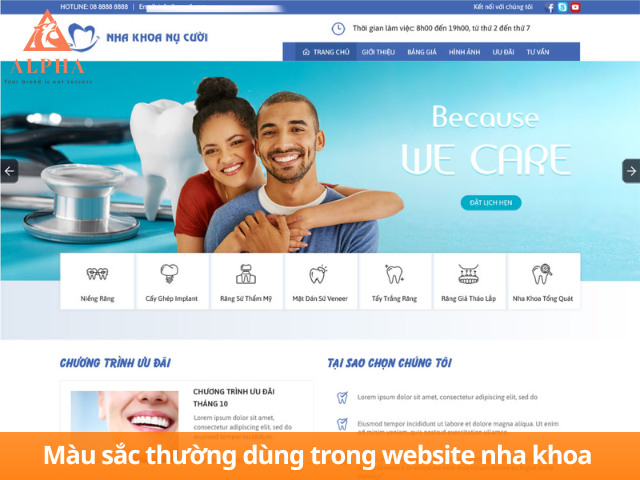 Màu sắc củng cố sự uy tín cho website nha khoa