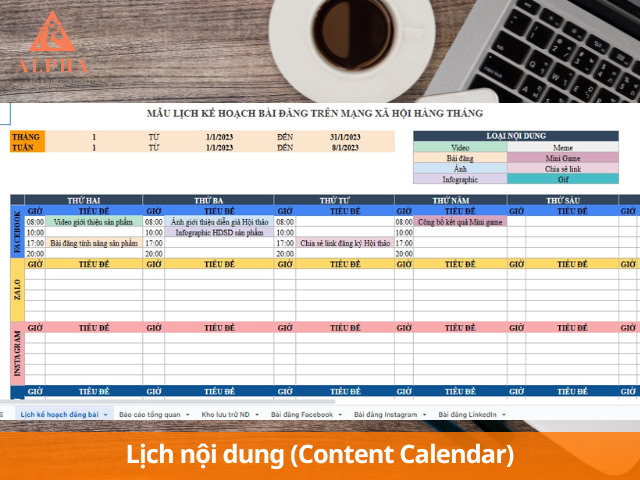 Lịch nội dung kế hoạch marketing facebook mẫu