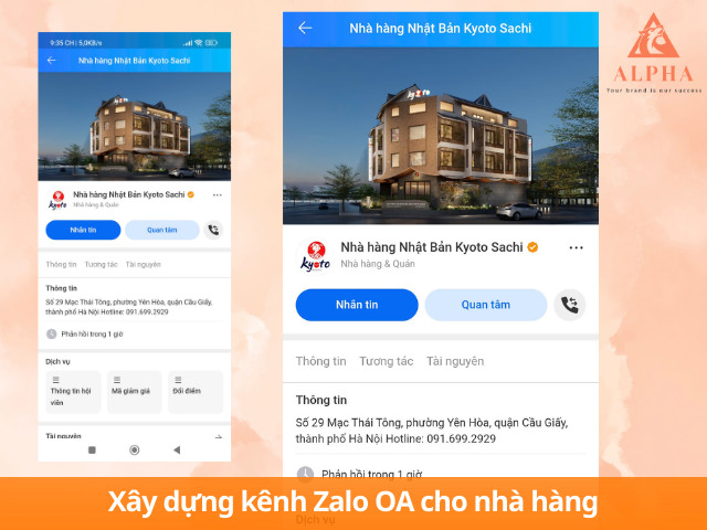 Xây dựng kênh Zalo OA cho nhà hàng