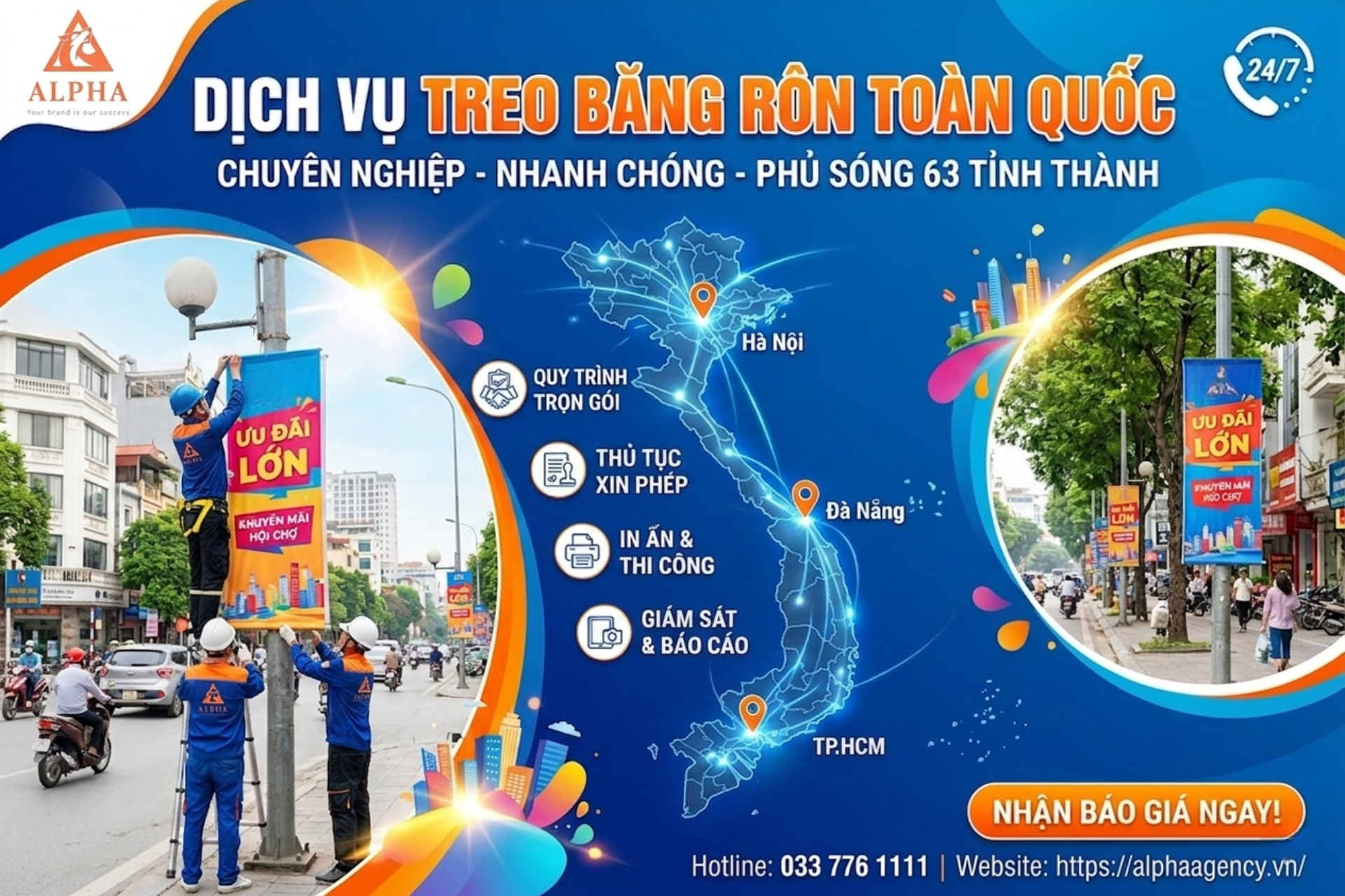 Dịch vụ treo băng rôn toàn quốc tại alpha