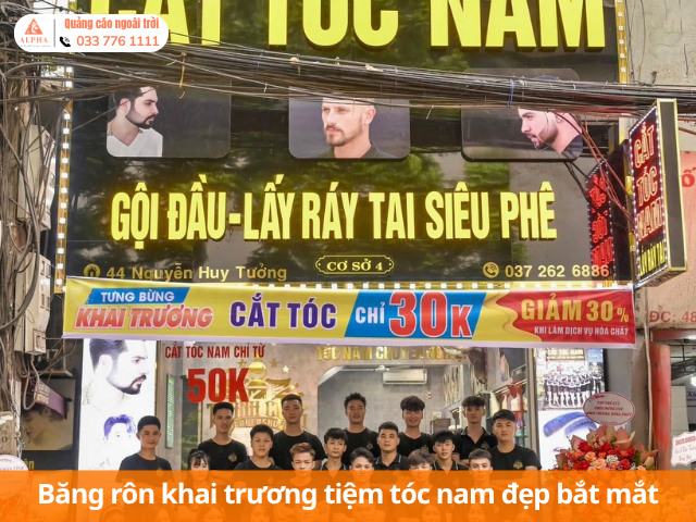 Băng rôn khai trương cửa hàng cắt tóc nam đẹp