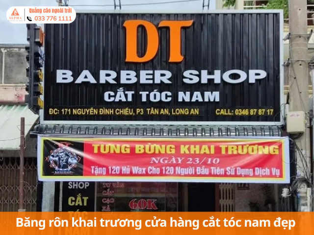 Băng rôn khai trương cửa hàng cắt tóc nam đẹp