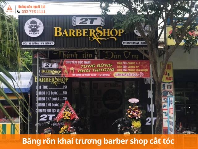 Băng rôn khai trương barber shop cắt tóc