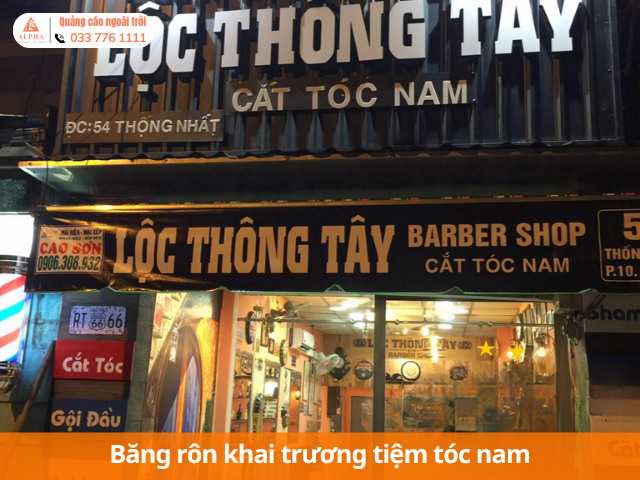 Băng rôn khai trương tiệm tóc nam