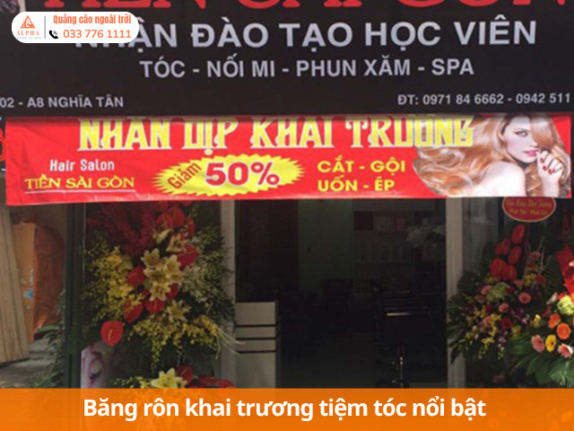 Băng rôn khai trương tiệm tóc nổi bật