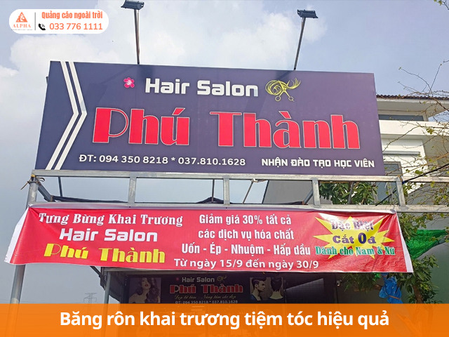 Băng rôn khai trương quán cắt tóc hiệu quả