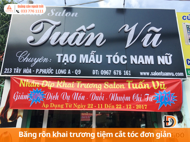 Băng rôn khai trương quán cắt tóc đơn giản - hiệu quả