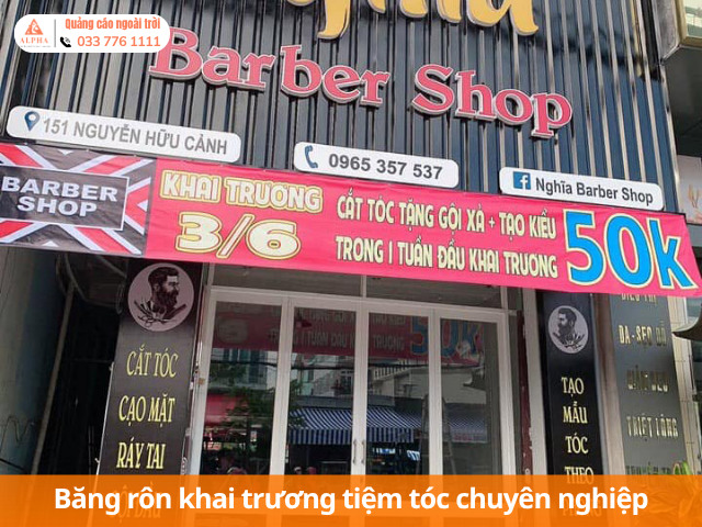 Băng rôn khai trương tiệm tóc nam thu hút