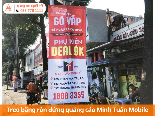 Treo băng rôn đứng quảng cáo Minh Tuấn Mobile